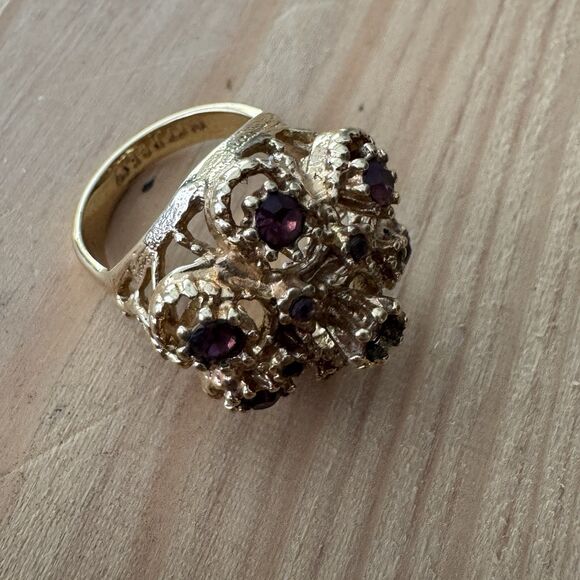 18 Kt HGE Gold Electroplate Ring Sz 6 Missing Gemstones Cluster Flower 10 Grams - Picture 1 of 5